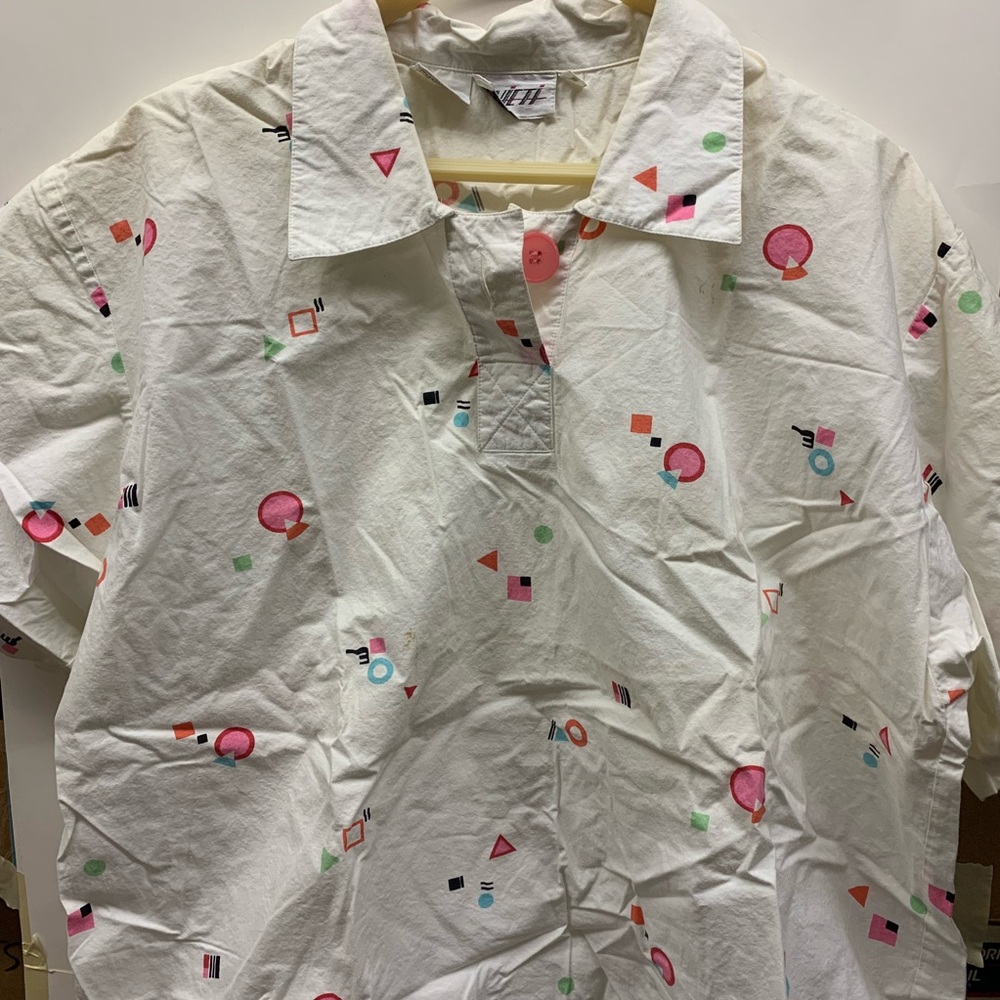 VTG 70/80s sZ 8 top Big Pink Button 100% Cotton